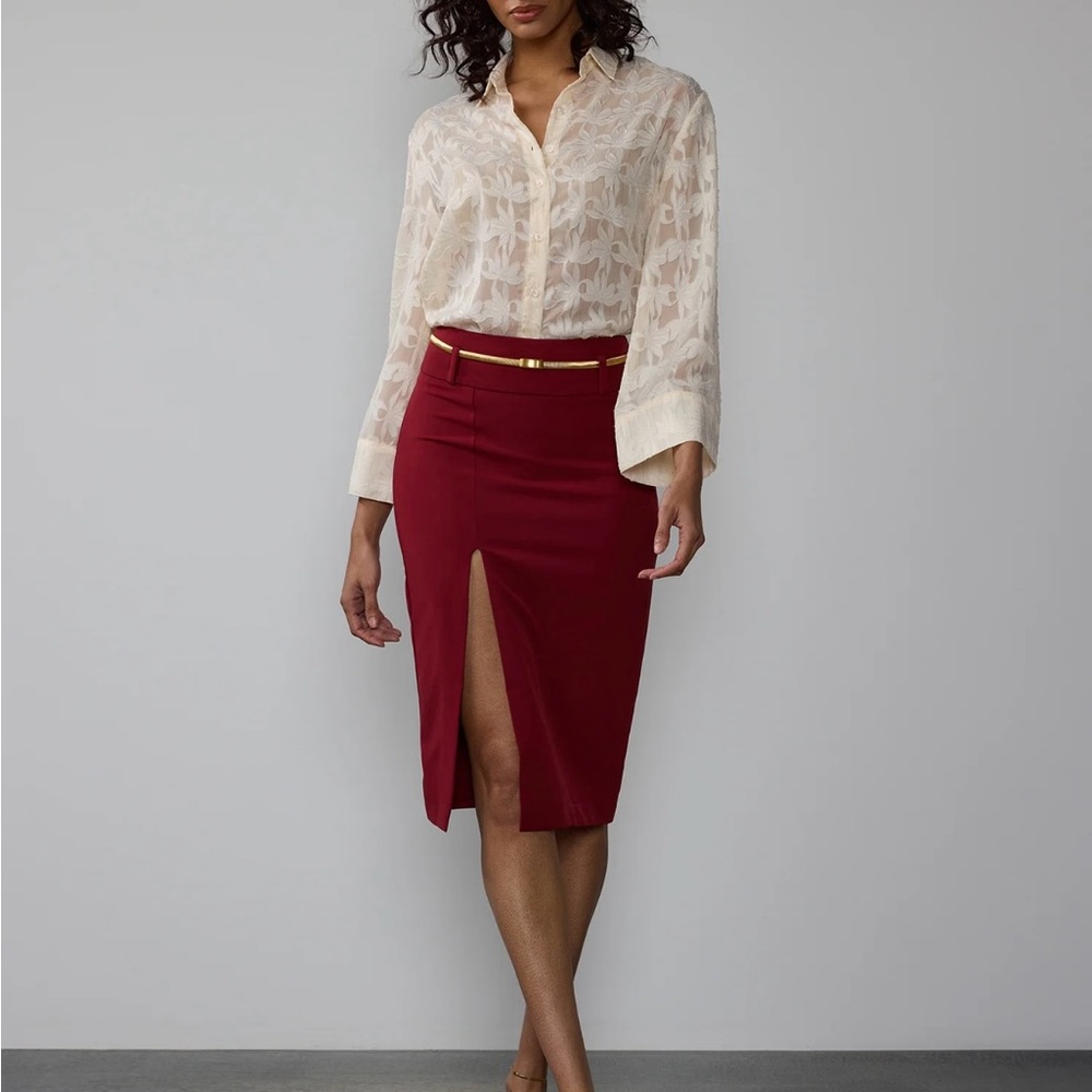 Red Slit Midi Skirt